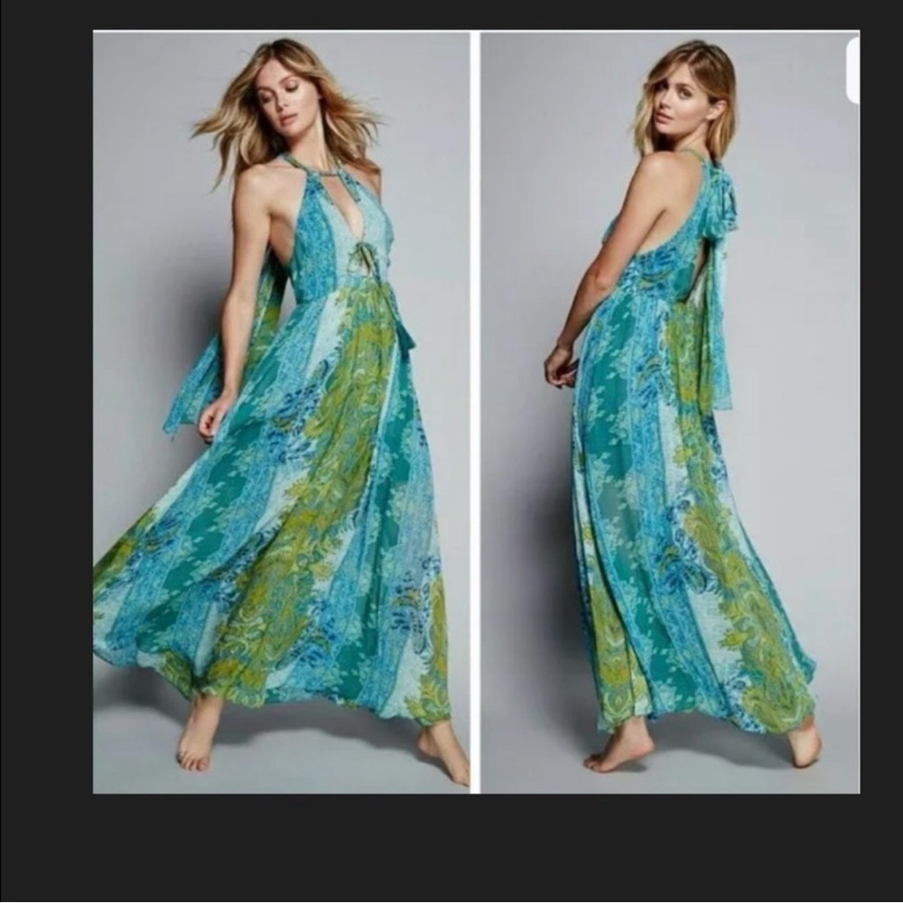 Free people maxi slit halter dress paisley style print